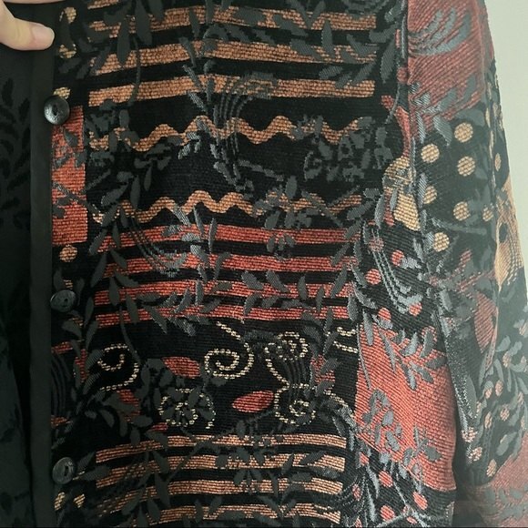 CHRISTOPHER & BANKS Jacket Tapestry Tweed Patchwork Brocade Boho Reversible Sz L - Picture 4 of 8